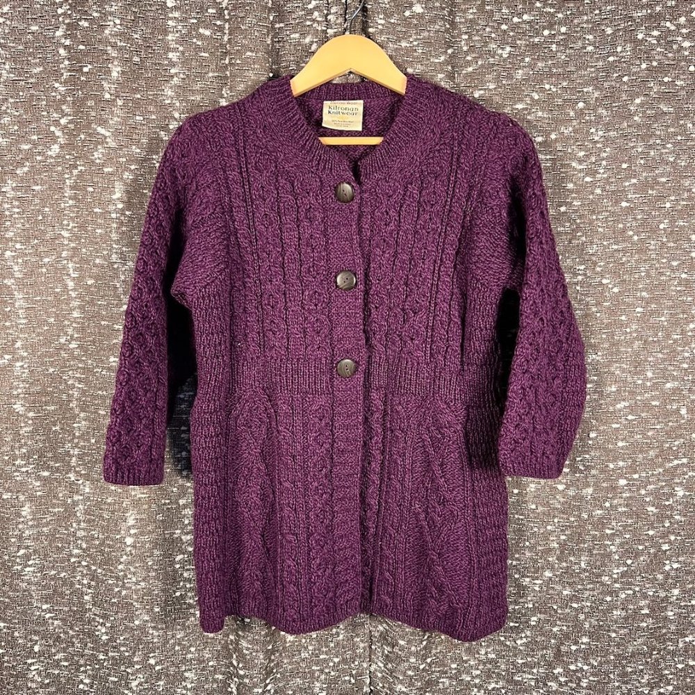 Vintage Kilronan Knitwear Chucky Knit‎ Purple Ireland Merino Wool Sweater